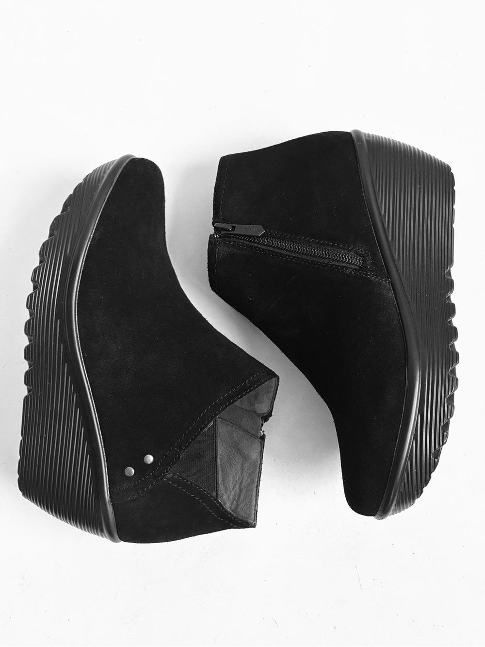 Skechers Parallel-Ditto Suede Ankle Boots Leather Wedge Platform Black Size 7.5